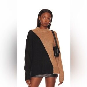 NWT L'Academie Dagan Color Block Crewneck in Black‎ Brown Sweater M